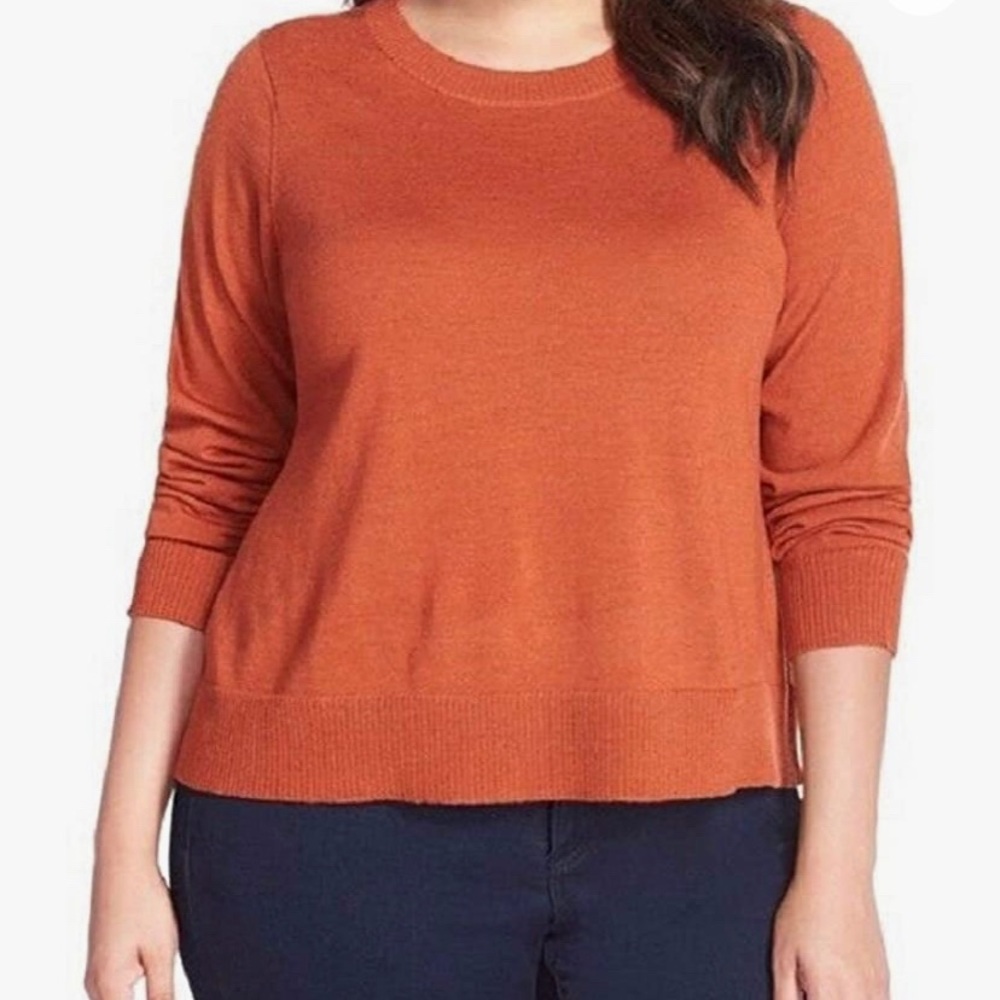 Eileen Fisher Orange Long Sleeve Lightweight Crew Neck Pullover Sweater …